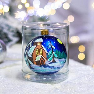 Ёлочная игрушка Шар "Рождественская ночь", 80 мм, стекло, ручная роспись