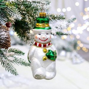Ёлочная игрушка "Снеговик румяный", 17 см, стекло