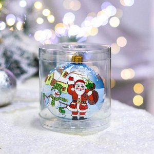 Ёлочная игрушка Шар "Дед Мороз и снеговик", 80 мм, стекло, ручная роспись
