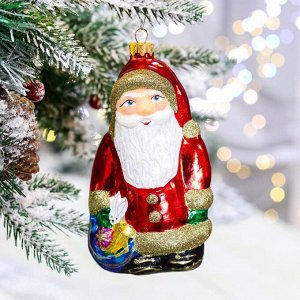 Ёлочная игрушка "Счастливый Дед Мороз", 16.5 см, стекло