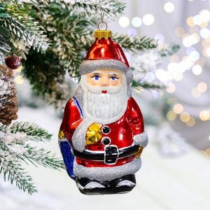 Ёлочная игрушка "Санта Клаус с подарками", 16.5 см, стекло