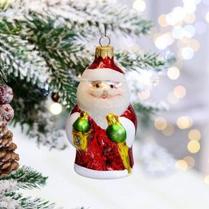 Ёлочная игрушка "Дед Мороз с посохом", 10.5 см, стекло