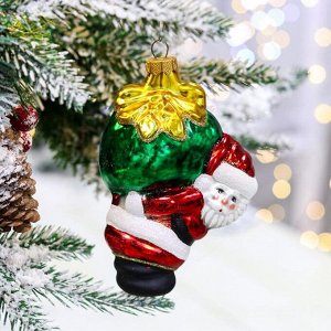 Ёлочная игрушка "Санта Клаус с мешком", 13.5 см, стекло