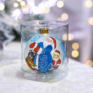 Ёлочная игрушка Шар "Дед Мороз и зверята", 80 мм, стекло