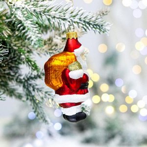 Ёлочная игрушка "Дед Мороз с мешком подарков", 12 см, стекло, 1 сорт