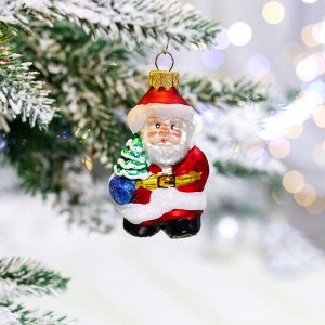 Ёлочная игрушка "Дед Мороз с ёлкой", 8.5 см, стекло