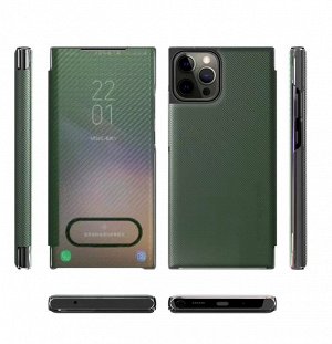 Зеленый. Чехол книжка карбон на телефон Huawei Honor