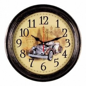 Часы настенные Рубин 3527-002 круг d=35см, корпус черный с патиной Ретро автомобиль Рубин