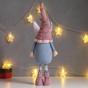 Кукла интерьерная "Гном в розово-голубом наряде, в колпаке с ушками" 48х10х13 см