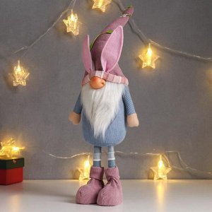 Кукла интерьерная "Дед Мороз в розово-голубом наряде, в колпаке с ушками" 48х10х13 см