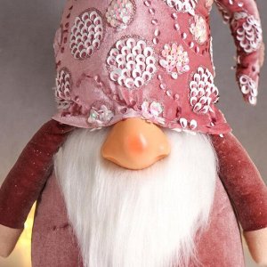 Кукла интерьерная "Дед Мороз в розовом бархатном комбинезоне и колпаке с цветами" 60х18х24см   62601