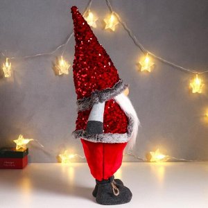 Кукла интерьерная "Дед Мороз в красном колпаке и жилетке с пайетками" 55х16х22 см
