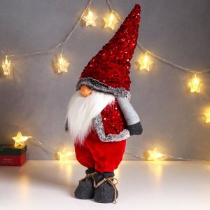 Кукла интерьерная "Дед Мороз в красном колпаке и жилетке с пайетками" 55х16х22 см