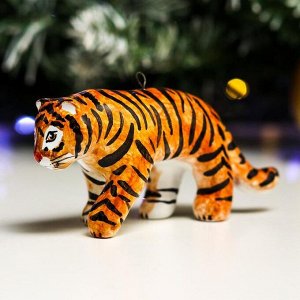 Ёлочная игрушка "Тигр натуральный идущий", ярославкая майолика