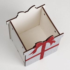 Ящик подарочный деревянный блестящий "Подарок" серебро 15,2х13,1х17,5 см