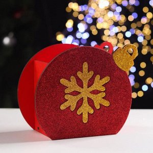 Ящик подарочный деревянный блестящий "Шар" снежинка, красный 18,8х9,8х15,5 см