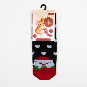Носки детские «Дед мороз и сердечки», цвет чёрный, размер 20-22