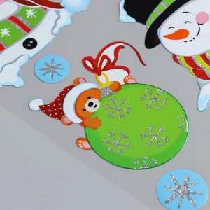 Наклейки- голограммы Room Decor "Снеговик с подарками" 18х35 см