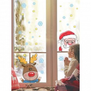 Интерьерные наклейки "Дед Мороз с оленем" 25х55 см голубой