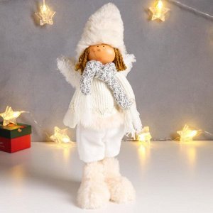Кукла интерьерная "Мальчик-ангелочек в меховых валенках" 40 см