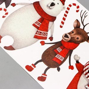 Интерьерные наклейки "Новогодние звери" 25х90 см красный