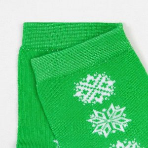 Носки женские «Снежинки» цвет зелёный, размер 23-25