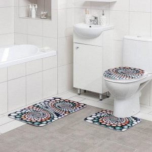 Набор ковриков для ванны и туалета Доляна «Каменные завитки», 3 шт: 35x39, 40x50, 45x75 см