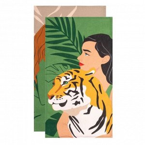 Набор кухонных полотенец Доляна «Новый год: Girl and tiger» 35х60 см-2шт., 100% хлопок, 160 г/м2