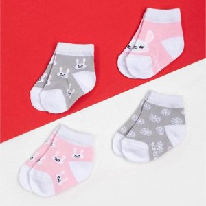 Набор новогодних носков Крошка Я "Зайчик", 4 пары, 6-8 см