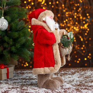 Дед Мороз "В красной шубке с подарками" двигается, 22х40 см