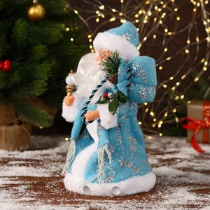 Дед Мороз "В синей шубке с подарками" двигается с подсветкой, 30 см