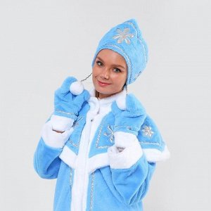 Карнавальный костюм "Снегурочка", шуба с узорами из парчи, кокошник, варежки, р-р 44-50, рост 170 см