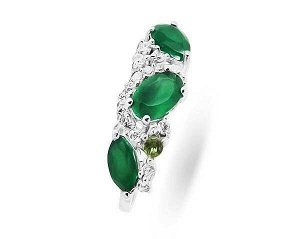 Кольцо, зеленый агат , перидот, Фламенко