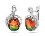 Серьги, радужный кварц оран-олив., Сабина