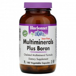 Bluebonnet Nutrition, Мультиминералы с бором, без железа, 180 растительных капсул