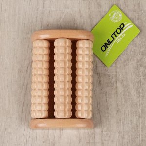 ONLITOP Массажёр для ног «Барабан», 3 ролика с шипами, деревянный, 11,5 x 7,7 x 3,5 см