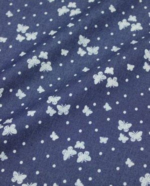 Джинсовая ткань "Бабочки с горошком на чернильной джинсе", СОРТ2, ш,1.47м, хл-85%,п/э-15%,140гр/м.кв