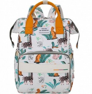 Сумка-рюкзак для мам, принт "Жирафы и тропические растения", цвет красный/белый