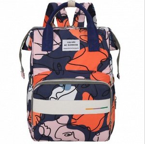 Сумка-рюкзак для мам, принт "Лица", цвет синий/розовый/оранжевый
