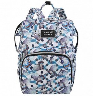 Сумка-рюкзак для мам, принт "Бабочки", цвет белый/синий