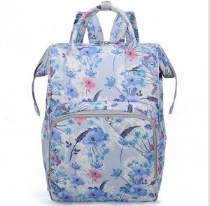 Сумка-рюкзак для мам, принт "Цветы", цвет серо-голубой