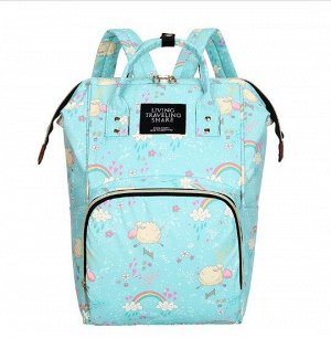 Сумка-рюкзак для мам, принт "Овечки и радуга", цвет голубой
