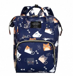 Сумка-рюкзак для мам, принт "Коты и рыбьи косточки", цвет синий