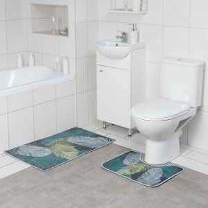 Набор ковриков для ванны и туалета Доляна «Перышки», 2 шт: 50x80, 50x40 см