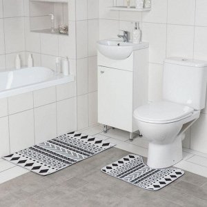 Набор ковриков для ванны и туалета Доляна «ЧБ», 2 шт: 50x80, 50x40 см