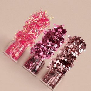Блёстки для декора «Bright pink shine», крупные/мелкие, 3 баночки