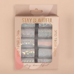 Набор переводной фольги для дизайна ногтей «Stay beautiful», 4 х 100 см, 10 шт, цвет серебристая голография