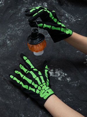 Перчатки на хэллоуин с принтом руки скелета