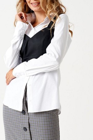 Блузка Рост: 164 см. Состав ткани: хлопок-100 Блузка женская, классическая, полуприлегающего силуэта, из текстильной хлопковый ткани. Перед с нагрудными вытачками, застежкой на прорезные петли, пугови