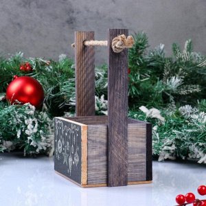 Кашпо деревянное, 15x12x8.5(25) см "Пауль и Любовь. Новогоднее, Новый год", с принтом